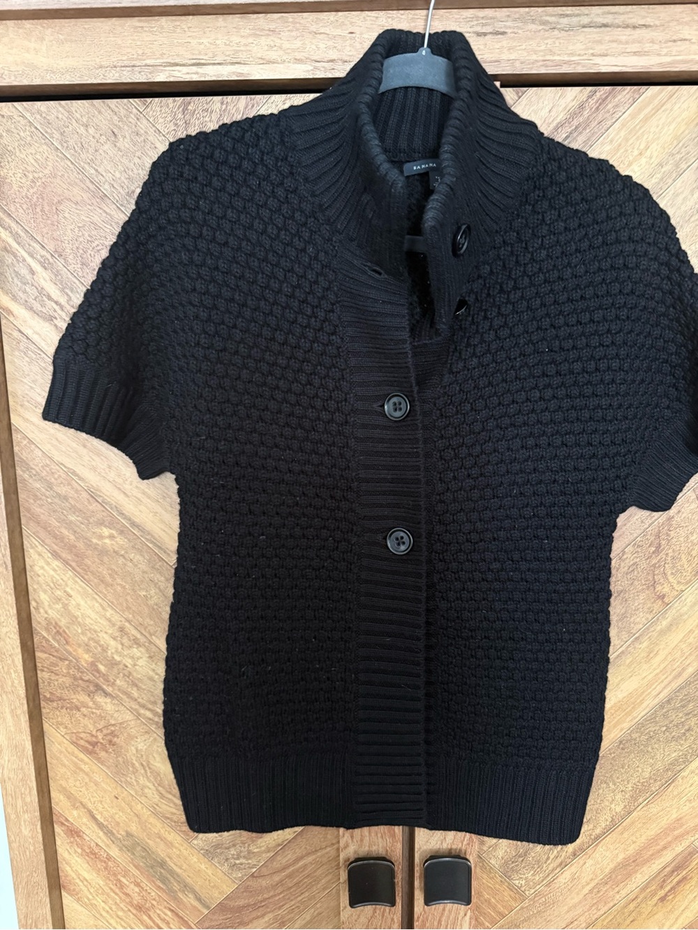 Banana Republic Black Short-Sleeve Button Front Cardigan